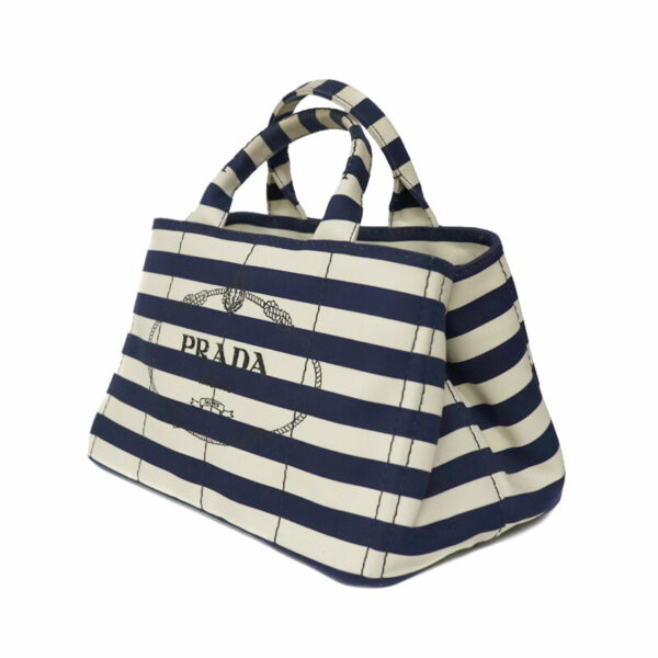 c22 4664 2 Prada Canapa Tote Shoulder Bag Canvas White Blue Border