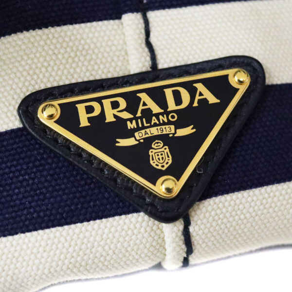 c22 4664 7 Prada Canapa Tote Shoulder Bag Canvas White Blue Border