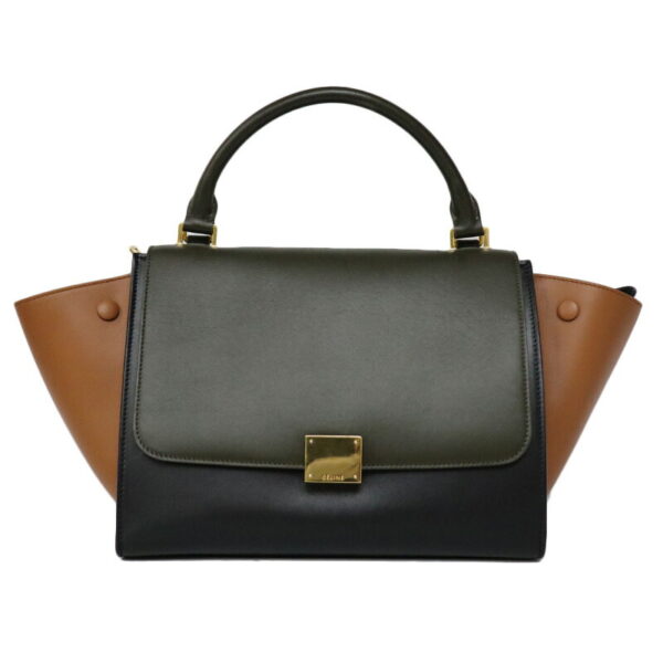 c22 5826 1 Celine Trapeze Small Tricolor Leather Bag Olive Green Black Brown