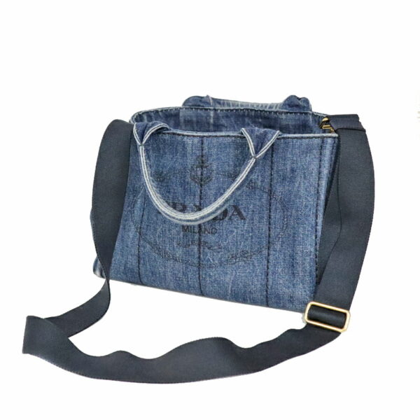 c22 5970 13 Prada Canapa Denim Tote Bag Handbag 2WAY Denim Canvas Blue