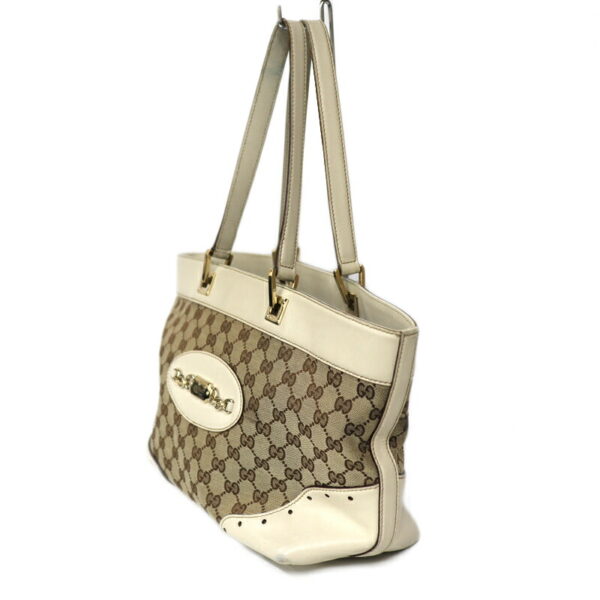 c23 1482 3 Gucci Tote Bag GG Canvas Leather White Beige