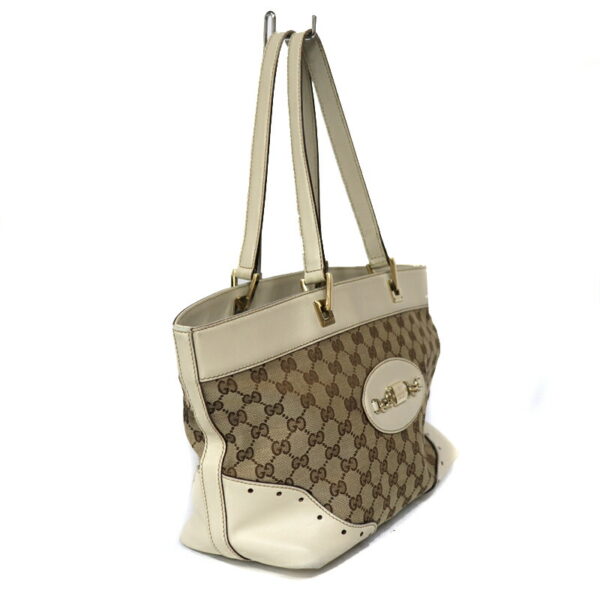 c23 1482 4 Gucci Tote Bag GG Canvas Leather White Beige