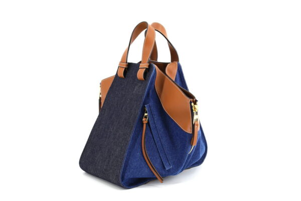 compass1655100490 Loewe Hammock Medium 2way Handbag Denim Leather Blue Brown