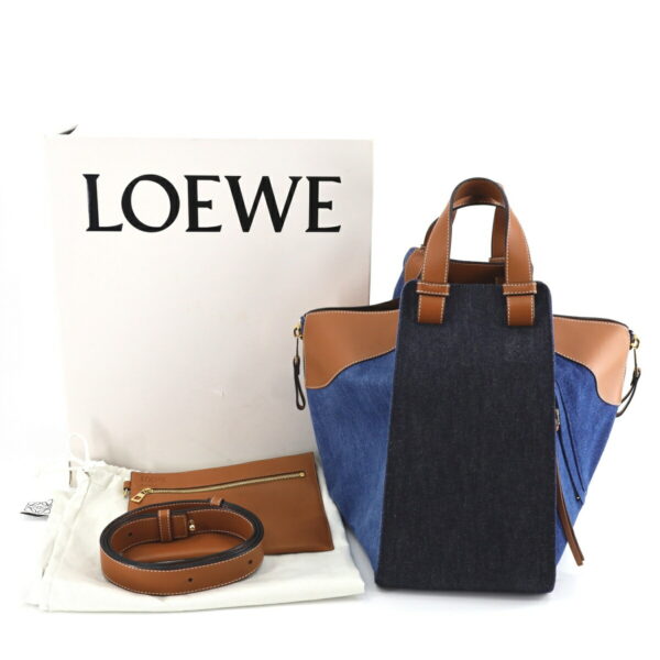 compass1655100545 Loewe Hammock Medium 2way Handbag Denim Leather Blue Brown