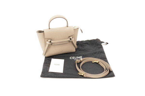 compass1679620373 Celine Pico Belt Handbag Shoulder Bag Grained Calfskin Beige