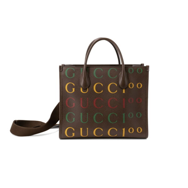 compass1681088910 Gucci 100th Anniversary Small Tote Bag Calf Leather Brown Multi