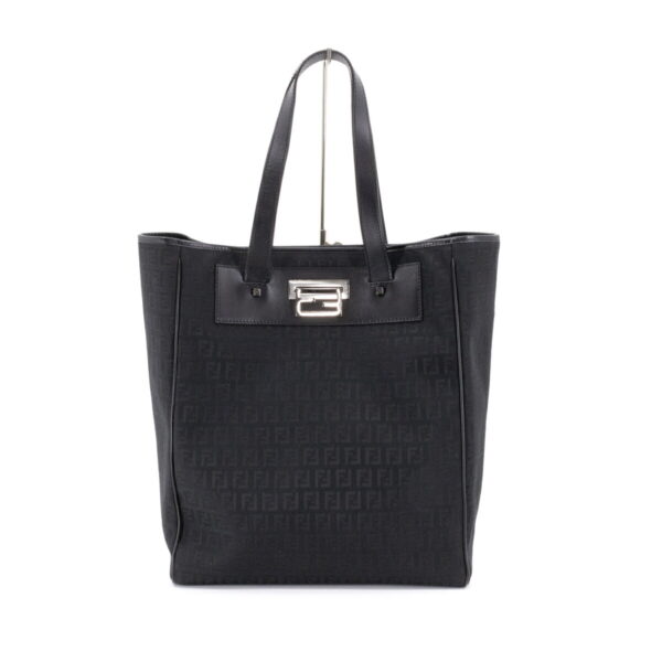 compass1682575346 Fendi Zucchino Nylon Tote Shoulder Bag Nylon Jacquard Canvas Leather Black