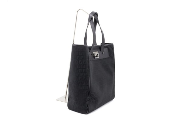 compass1682575356 Fendi Zucchino Nylon Tote Shoulder Bag Nylon Jacquard Canvas Leather Black