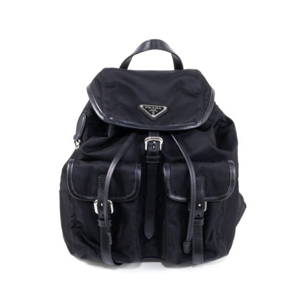 compass1683092420 Prada Small Re Nylon Backpack Rucksack Saffiano Leather Black