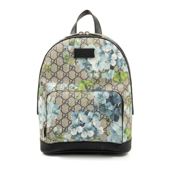 compass1686550975 Gucci GG Blooms Backpack Rucksack GG Supreme Leather Beige Blue Flower