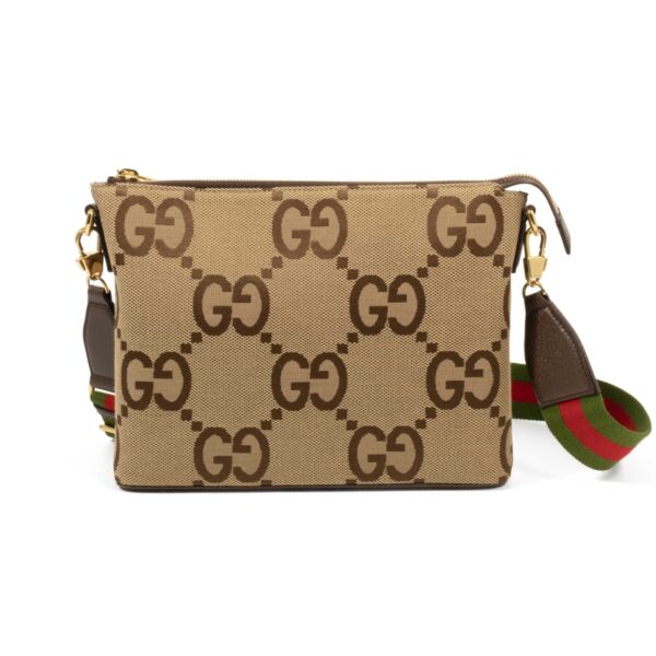 compass1689387732 Gucci Jumbo GG Messenger Bag GG Canvas Linen Beige Web Stripe