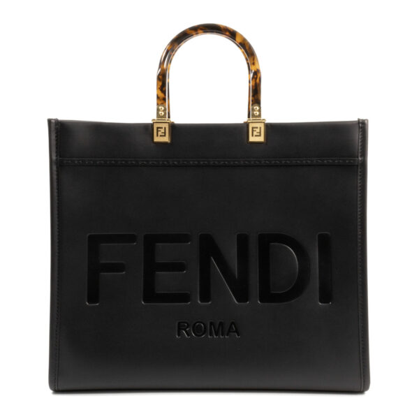 compass1691825344 Fendi Sunshine Medium Shopper Tote Bag Black Tortoiseshell