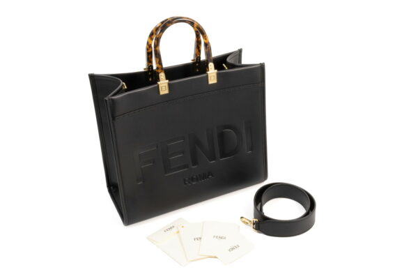 compass1691825534 Fendi Sunshine Medium Shopper Tote Bag Black Tortoiseshell