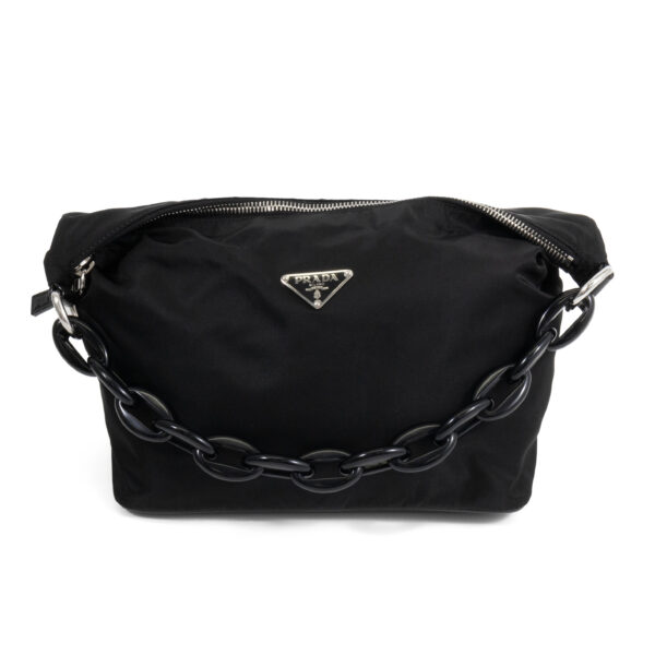 compass1702622101 Prada Chain Nylon Handbag Nylon Black