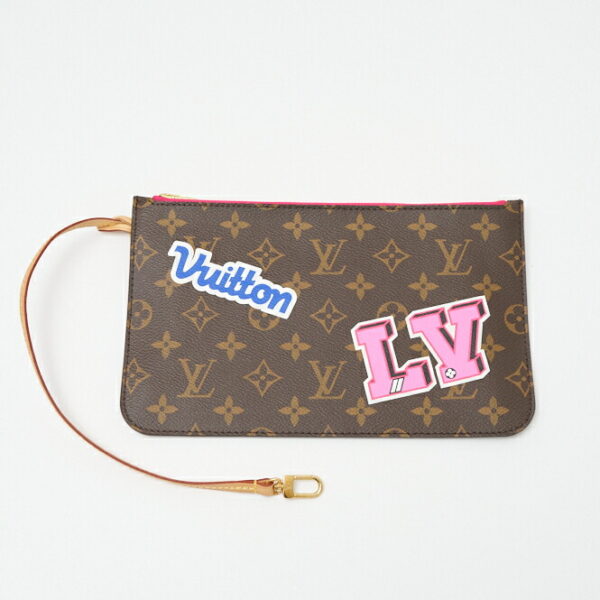 compass1702788162 Louis Vuitton Neverfull MM Tote Bag Patches Leather Brown Multi Pink