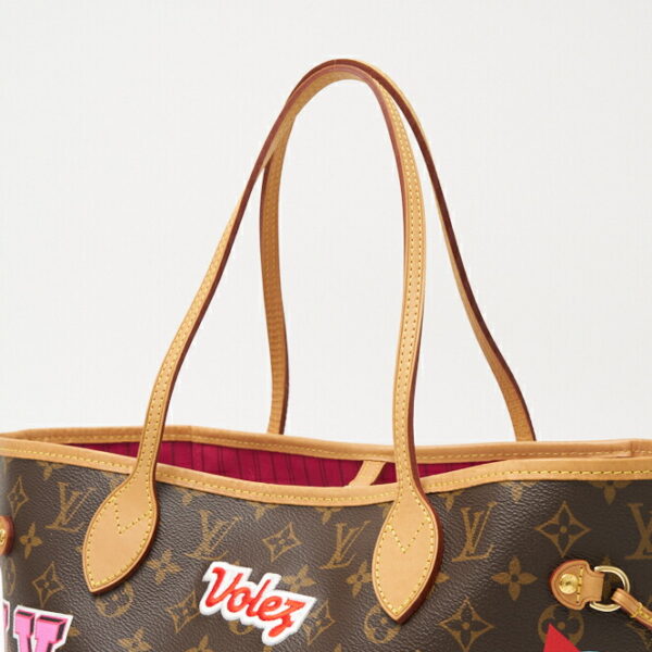 compass1702788186 Louis Vuitton Neverfull MM Tote Bag Patches Leather Brown Multi Pink