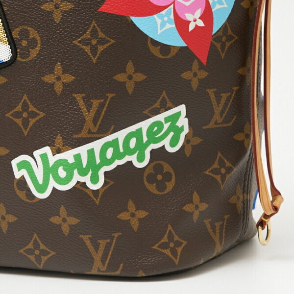 compass1702788197 Louis Vuitton Neverfull MM Tote Bag Patches Leather Brown Multi Pink