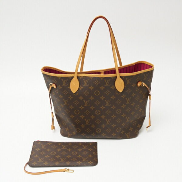 compass1702794267 Louis Vuitton Neverfull MM Tote Bag Canvas Leather Brown