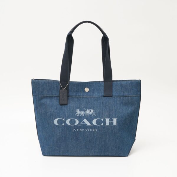 compass1703138171 Coach Horse and Carriage Tote Bag Denim Leather Blue