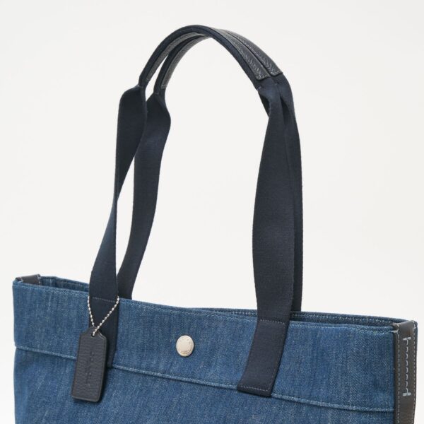 compass1703138211 Coach Horse and Carriage Tote Bag Denim Leather Blue