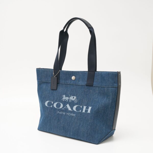 compass1703138245 Coach Horse and Carriage Tote Bag Denim Leather Blue