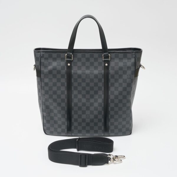 compass1703233930 Louis Vuitton Tadao Business Briefcase Shoulder Bag Damier Graphite Canvas Leather Black