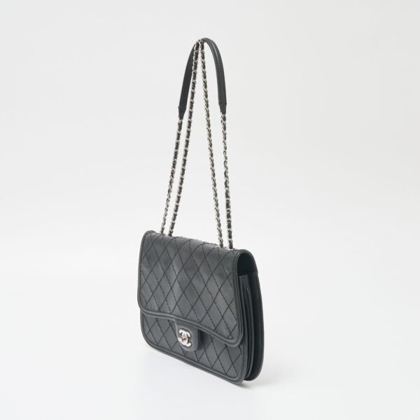 compass1703381068 Chanel Wild Stitch Calfskin Chain Shoulder Bag Leather Black