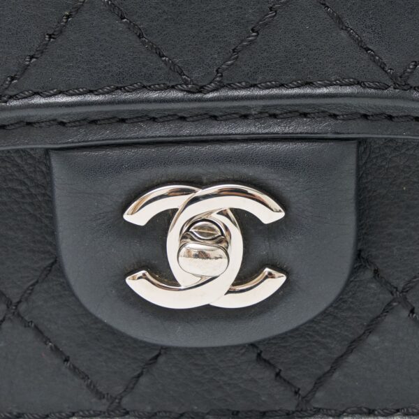 compass1703381111 Chanel Wild Stitch Calfskin Chain Shoulder Bag Leather Black