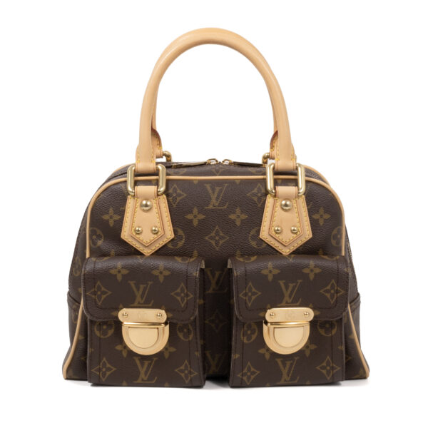 compass1703570761 Louis Vuitton Manhattan PM Mini Handbag Monogram Canvas Leather Brown