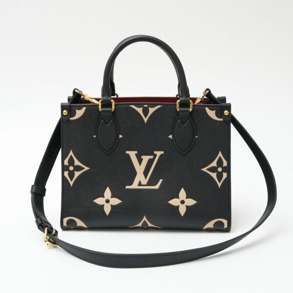 compass1705039436 Louis Vuitton On the Go PM Hand Shoulder Bag Monogram Empreinte Leather Black Beige