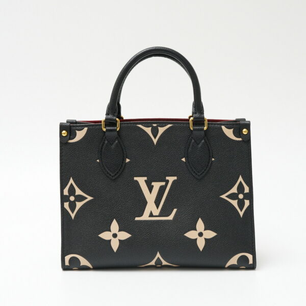 compass1705039456 Louis Vuitton On the Go PM Hand Shoulder Bag Monogram Empreinte Leather Black Beige