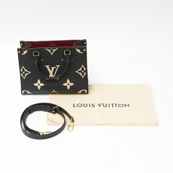 compass1705039504 Louis Vuitton On the Go PM Hand Shoulder Bag Monogram Empreinte Leather Black Beige