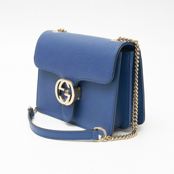 compass1705043548 Gucci Interlocking GG Chain Crossbody Bag Calf Leather Canvas Blue