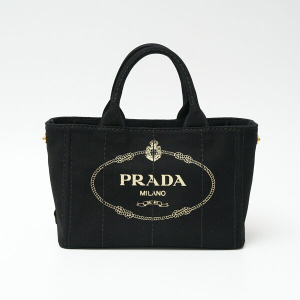 compass1705045670 Prada Canapa Handbag Shoulder Bag Canvas Saffiano Leather Black