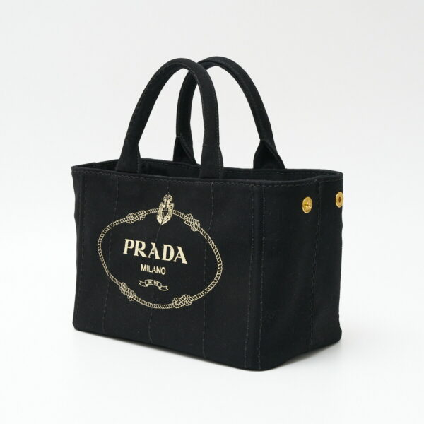 compass1705045697 Prada Canapa Handbag Shoulder Bag Canvas Saffiano Leather Black