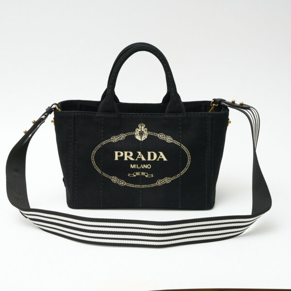 compass1705045735 Prada Canapa Handbag Shoulder Bag Canvas Saffiano Leather Black