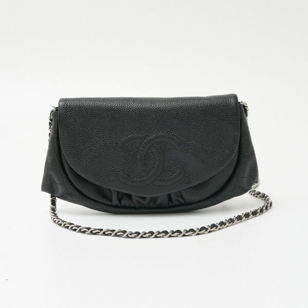 compass1706501710 Chanel Half Moon Chain Wallet Long Wallet Caviar Skin Black