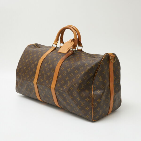 compass1706503892 Louis Vuitton Keepall 55 Travel Bag Monogram Canvas Leather Brown