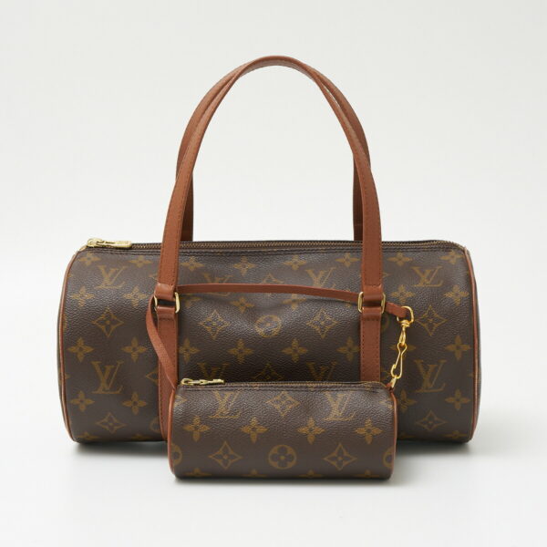 compass1706513430 Louis Vuitton Papillon 30 Model Barrel Handbag Monogram Canvas Leather Brown