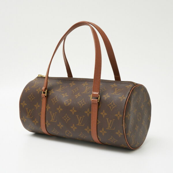 compass1706513604 Louis Vuitton Papillon 30 Model Barrel Handbag Monogram Canvas Leather Brown