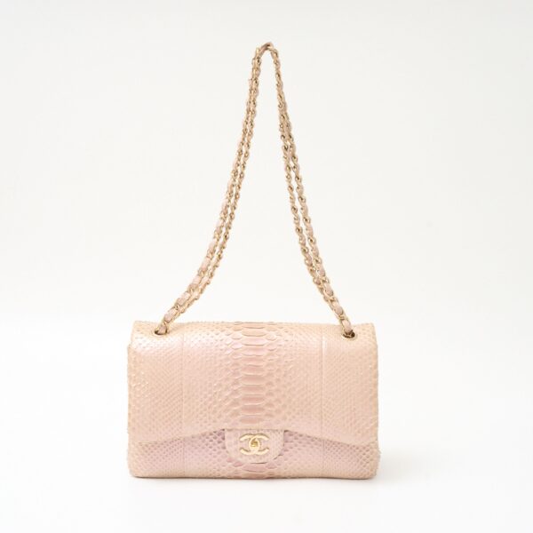 compass1707964065 Chanel Python Matelasse Chain Shoulder Bag Pink Beige