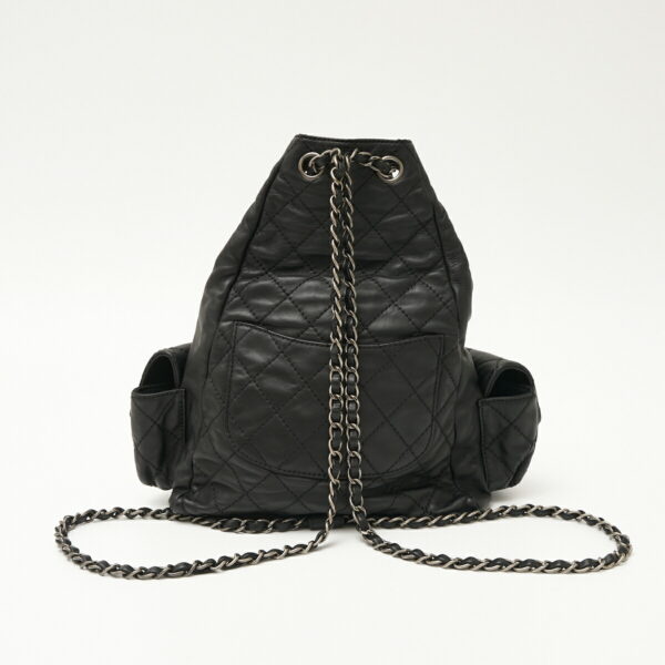 compass1708664875 Chanel Matelasse Chain Backpack Rucksack Leather Black