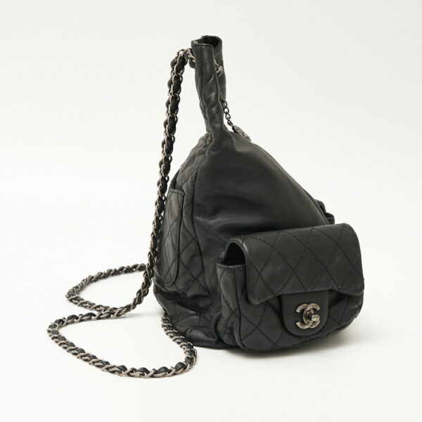 compass1708664882 Chanel Matelasse Chain Backpack Rucksack Leather Black