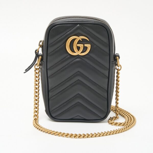 compass1710305473 Gucci GG Marmont Mini Shoulder Bag Chevron Quilted Leather Black