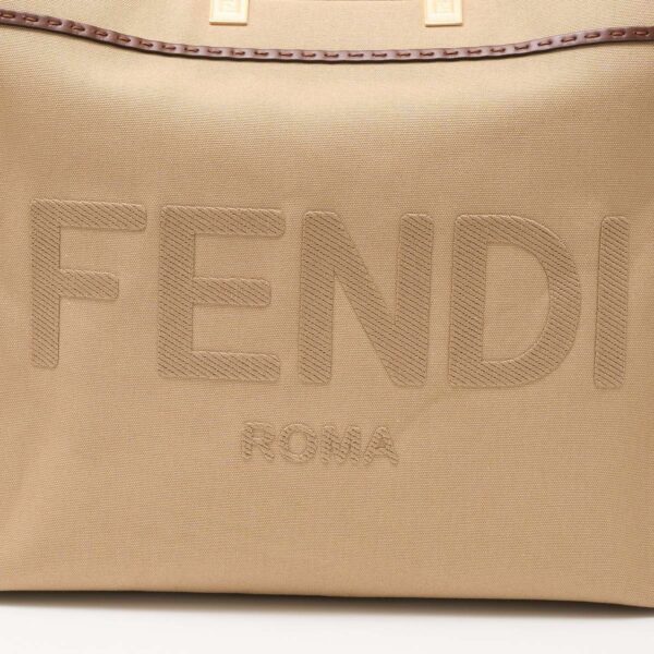 compass1710306979 Fendi Sunshine Large Canvas Leather Tote Bag Beige Brown