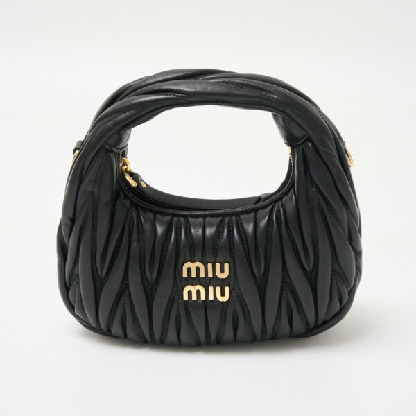 compass1711177192 Miu Miu Wonder Matelassé Leather Hobo Mini Shoulder Bag Black