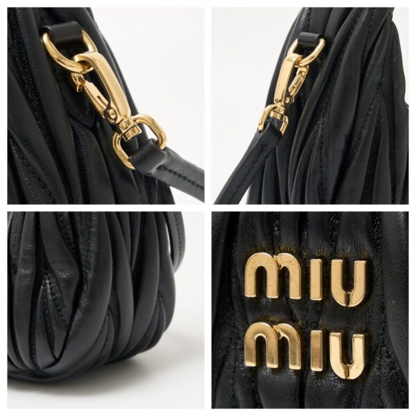 compass1711177218 Miu Miu Wonder Matelassé Leather Hobo Mini Shoulder Bag Black