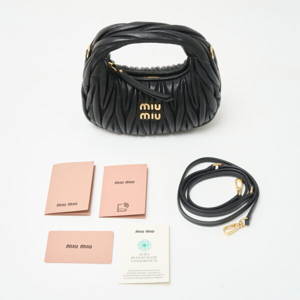 compass1711177229 Miu Miu Wonder Matelassé Leather Hobo Mini Shoulder Bag Black