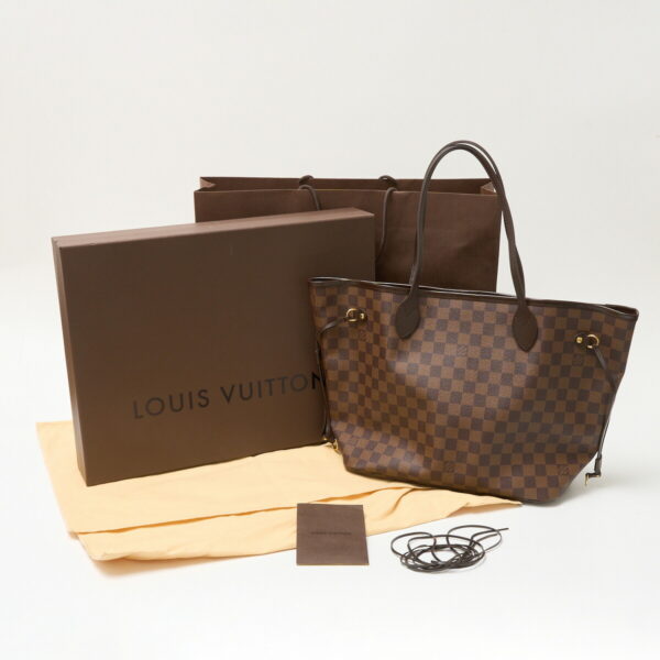 compass1711185450 Louis Vuitton Neverfull MM Tote Shoulder Bag Damier Canvas Leather Brown