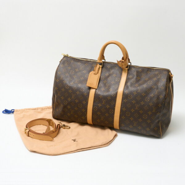 compass1714024426 Louis Vuitton Keepall Bandouliere 55 Monogram Leather Brown